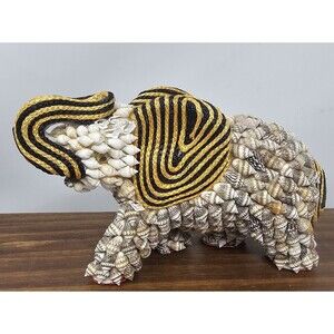 Sea Shell Encrusted Elephant Figurine Shell Covered Hand Made Statue Philippines